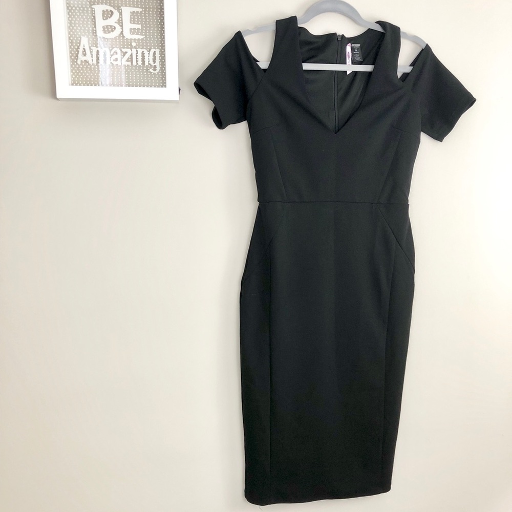 Black Deep V Cut Off Shoulder Midi Dress